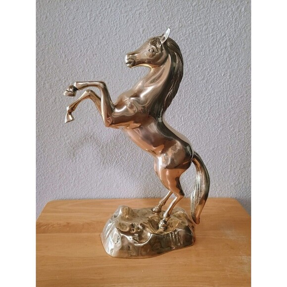 Unknown Other - Mid- Century Vintage 15'' Tall Solid Brass Rearing Horse Sculpture Statue